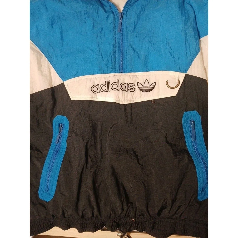 Vintage 90s Adidas Mens Medium Spell Out Pullover Hooded Puffer Anorak Jacket XL